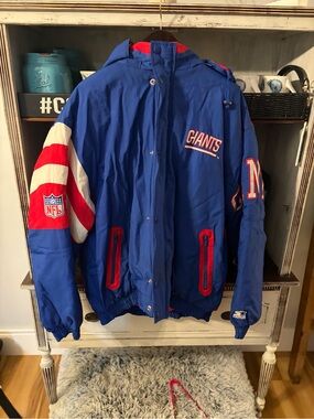 VTG New York Giants Blue Hooded Official NFL Jacket great condition XL Stater